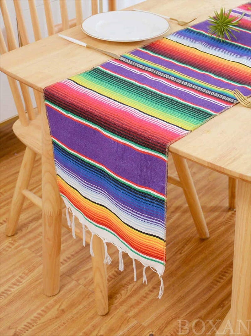 BOXAN Mexican Serape Table Runner for Mexican Party Wedding Decorations Outdoor Picnics Dining Table, Fringe Cotton Blanket Fiesta Table Runners, 14 x 84 Inch - Image 4
